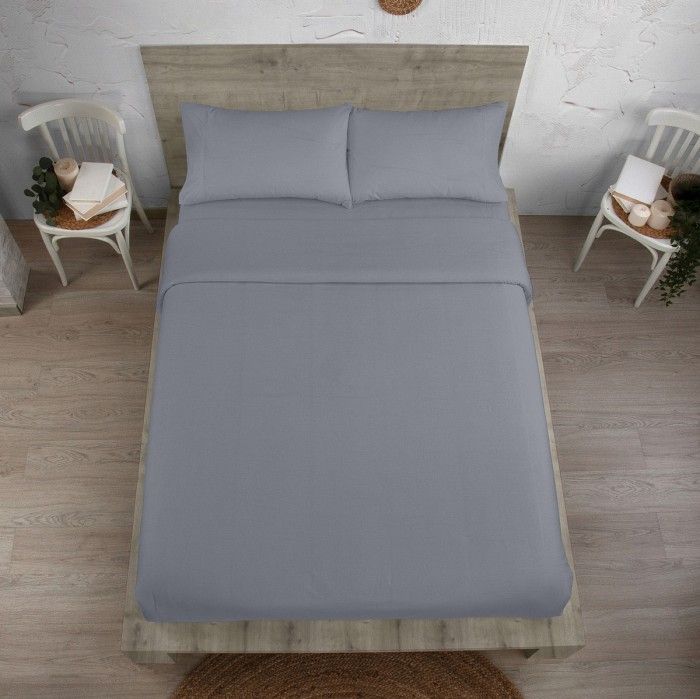 Juego funda nórdica algodón orgánico 200 hilos ceniza vista cenital