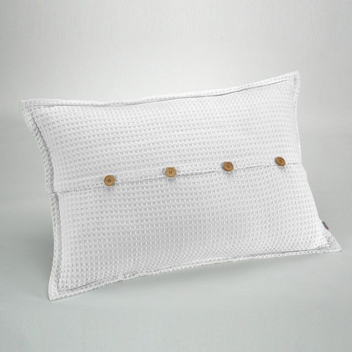 Funda de cojín tejida Banús 50x75 cm color blanco. Cierre con botones