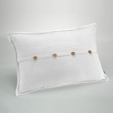 Funda de cojín tejida Banús 50x75 cm color blanco. Cierre con botones