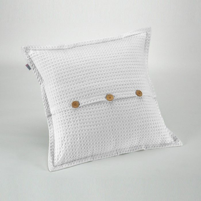 Funda de cojín tejida Banús 50x50 cm color blanco. Cierre con botones