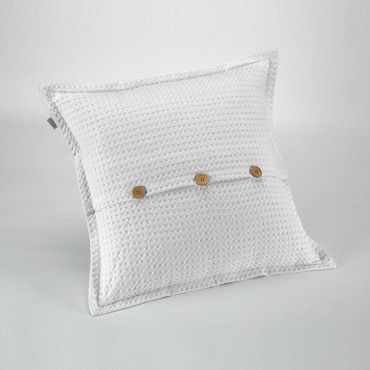 Funda de cojín tejida Banús 50x50 cm color blanco. Cierre con botones
