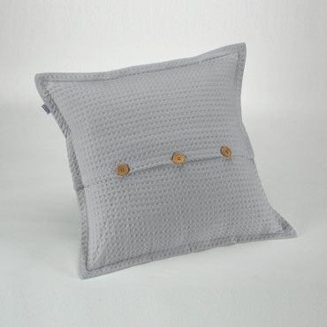 Funda de cojín tejida Banús 50x50 cm color perla. Cierre con botones