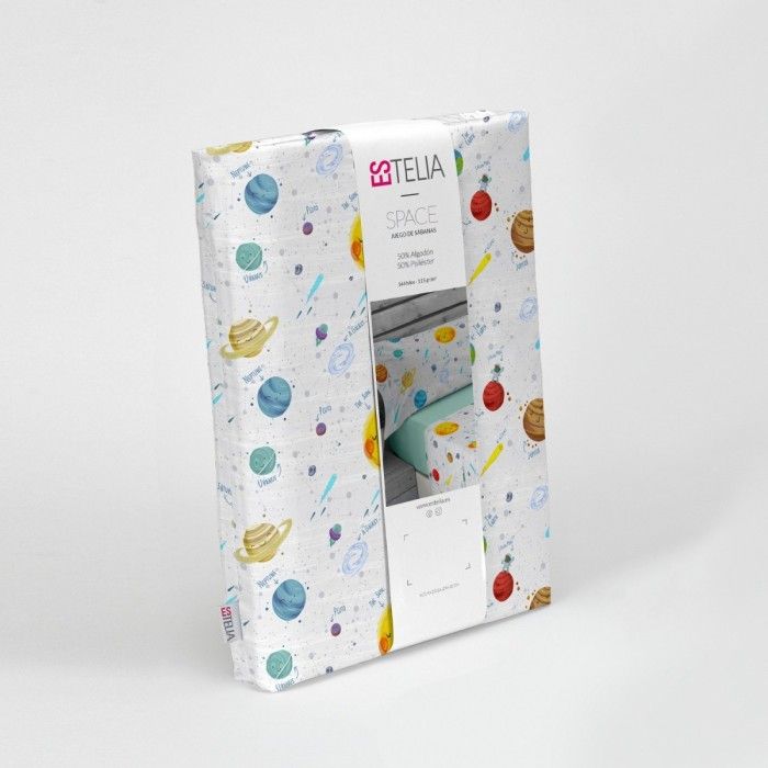 Juego de sábanas estampado Space presentación en bolsa de tela