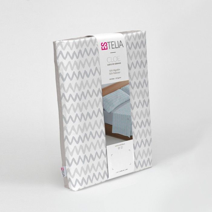 Juego de sábanas estampado Cloe gris, presentación en bolsa de tela