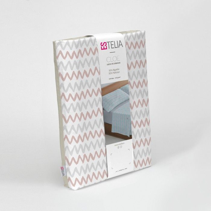 Juego de sábanas estampado Cloe rosa presentación en bolsa de tela