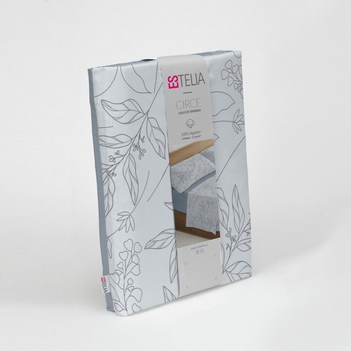 Juego de sábanas estampado Circe acero, presentación en bolsa de tela