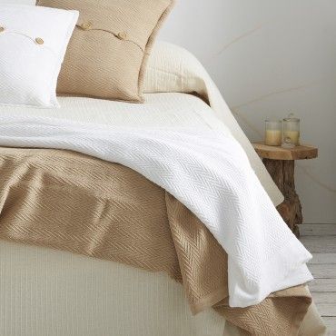 Plaid de algodón Maia blanco escena de cama