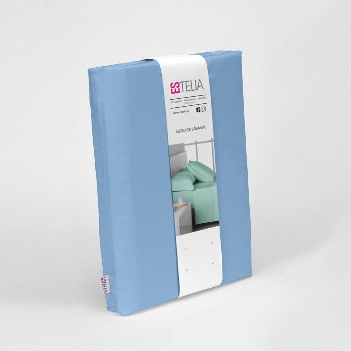 Juego de sábanas liso azul claro presentación en bolsa de tela