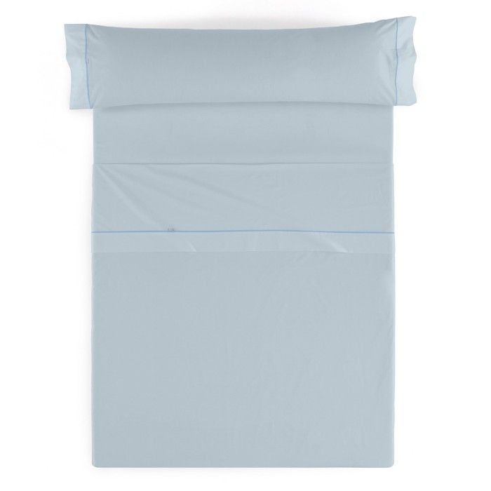 Juego de sábanas liso azul celeste vista cenital