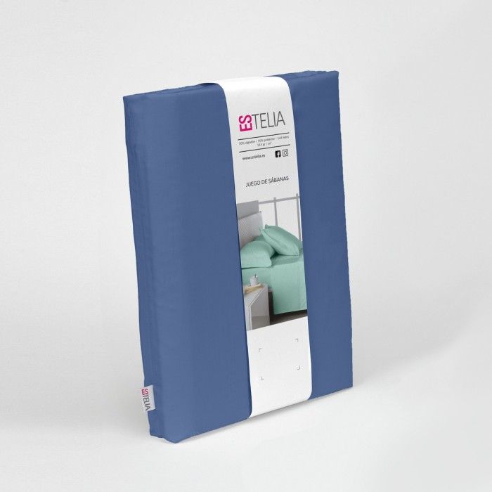 Juego de sábanas liso azulón presentación en bolsa de tela