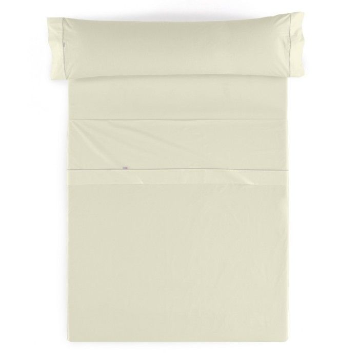 Juego de sábanas liso crema vista cenital