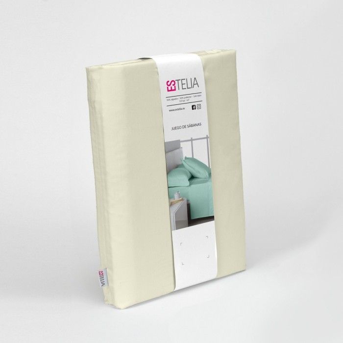 Juego de sábanas liso crema presentación en bolsa de tela