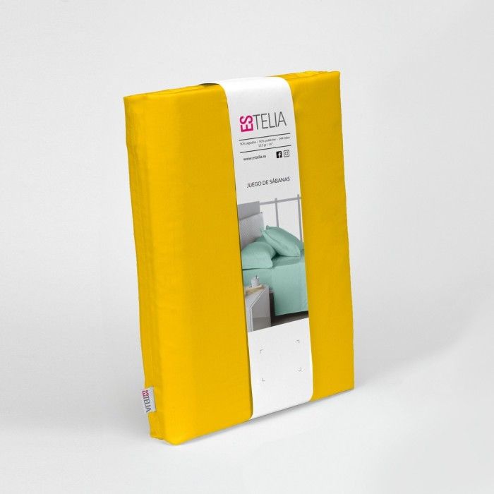 Juego de sábanas liso mostaza presentación en bolsa de tela