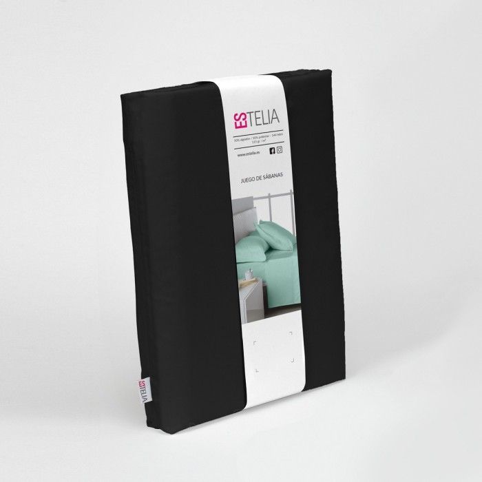 Juego de sábanas liso negro presentación en bolsa de tela