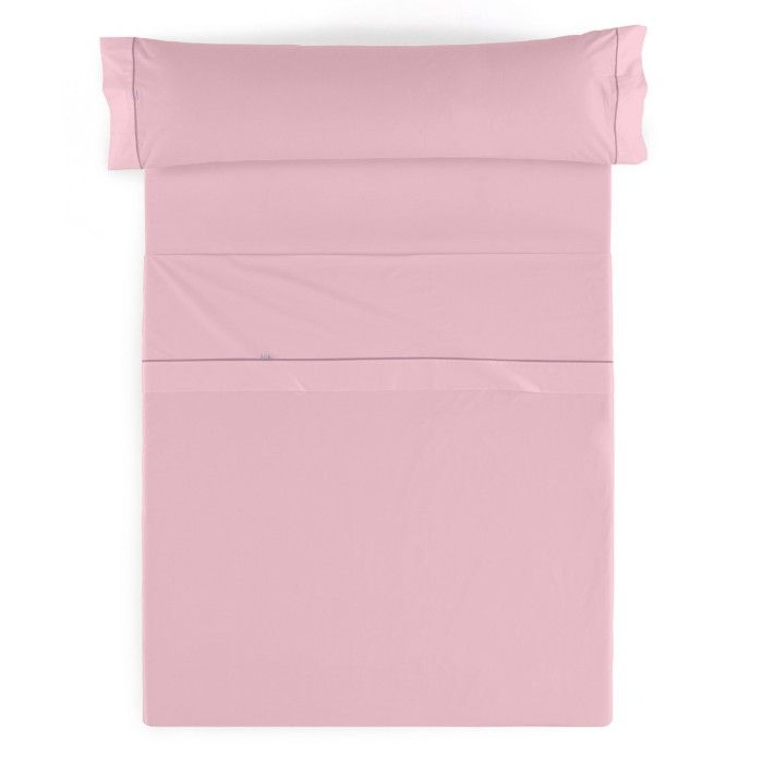 Juego de sábanas liso rosa vista cenital