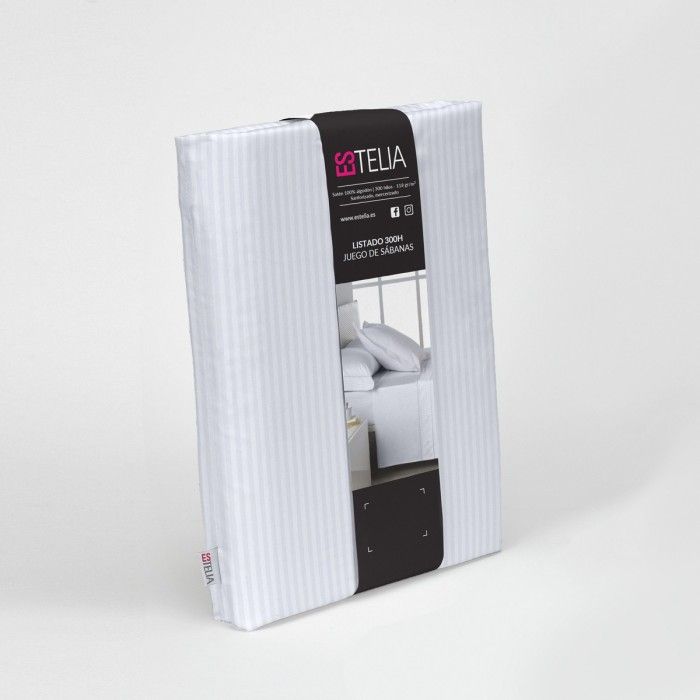 Juego de sábanas satén listado presentación en bolsa de tela