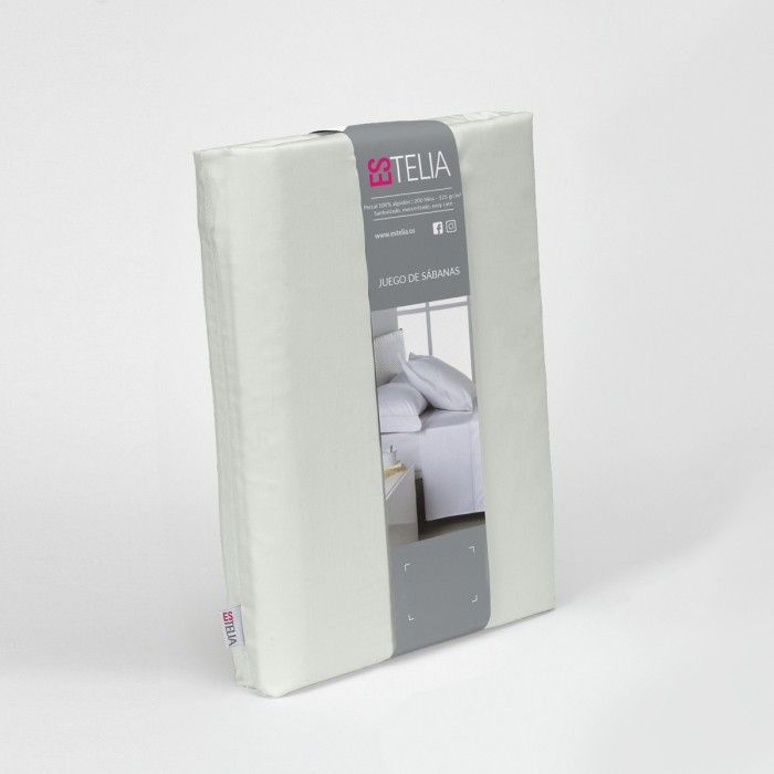 Juego de sábanas percal 200 hilos hueso presentación en bolsa de tela