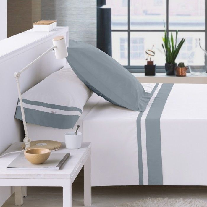 Juego de sábanas percal Marbella acero escena de cama