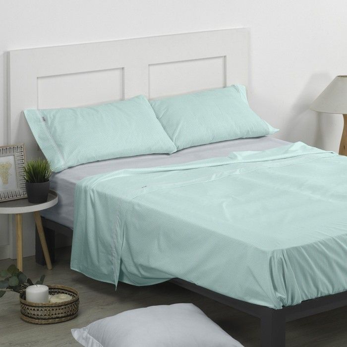 Juego de sábanas 200 hilos Greta aqua escena de cama