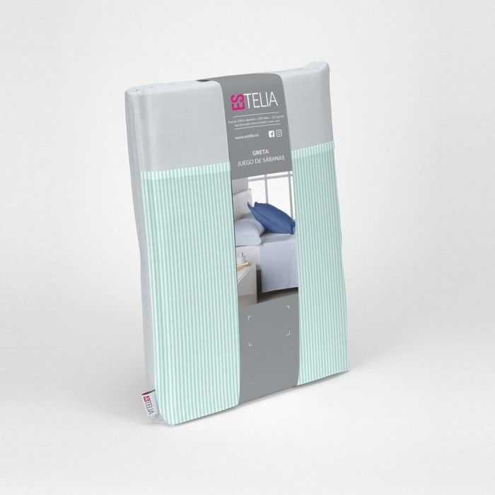 Juego de sábanas 200 hilos Greta aqua presentación en bolsa de tela