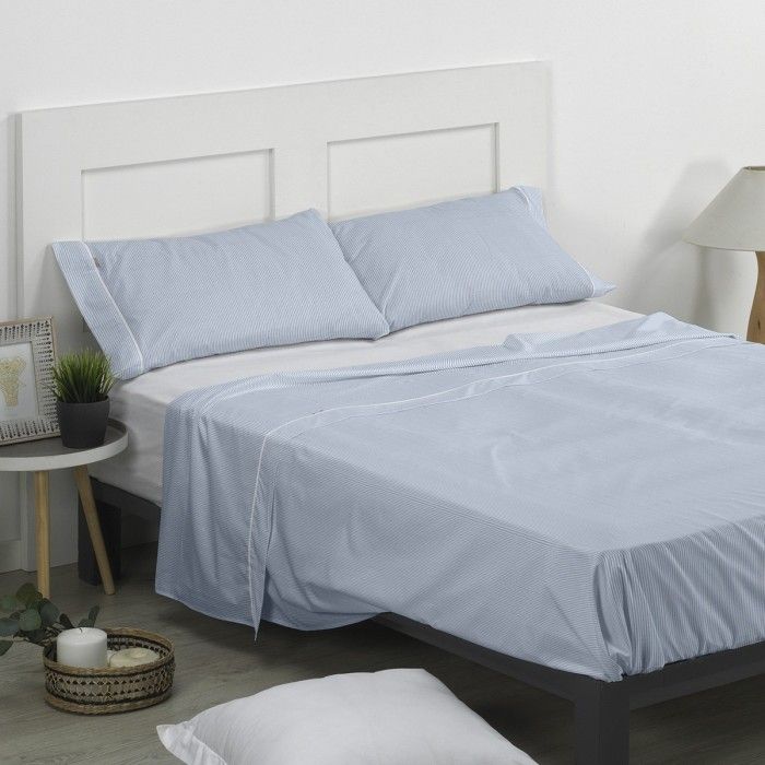 Juego de sábanas 200h Greta azul escena de cama