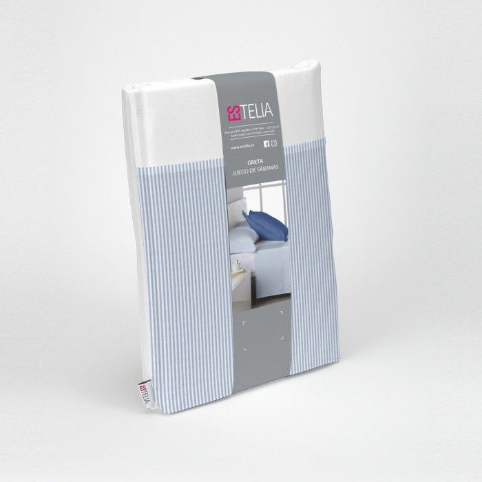 Juego de sábanas 200h Greta azul presentación en bolsa de tela