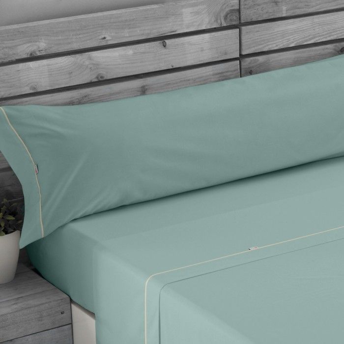 Juego de sábanas algodón 144 hilos aqua escena de cama