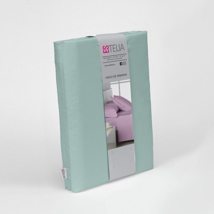 Juego de sábanas algodón 144 hilos aqua presentación en bolsa de tela