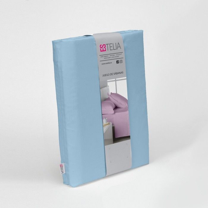 Juego de sábanas algodón 144 hilos azul celeste presentación en bolsa de tela