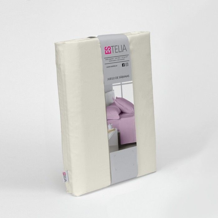 Juego de sábanas algodón 144 hilos crema presentación en bolsa de tela