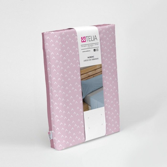 Juego de sábanas Nordic malva presentación en bolsa de tela