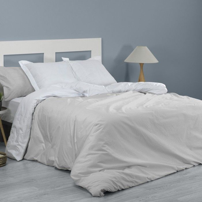 Dúo funda nórdica + almohada Greta perla escena de cama