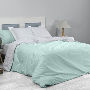Dúo funda nórdica + almohada Greta aqua escena de cama