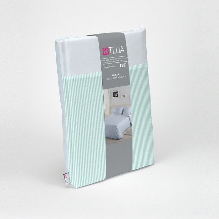 Dúo funda nórdica + almohada Greta aqua presentación en bolsa de tela