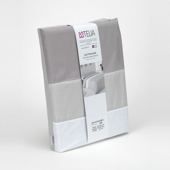 Funda nórdica tricolor blanco-perla-plomo presentación en bolsa de tela