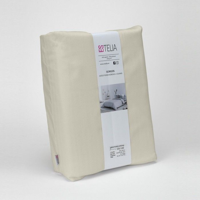 Funda nórdica tejida Gorgos piedra presentación en bolsa de tela