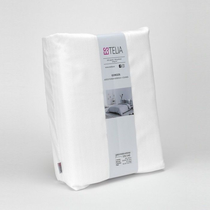 Funda nórdica tejida Piles blanco presentación en bolsa de tela