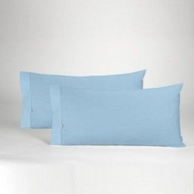 Funda de almohada algodón azul celeste dos piezas abertura lateral