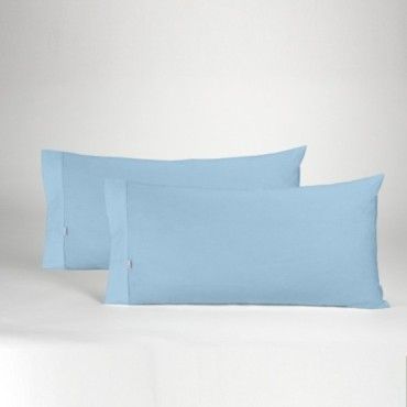 Funda de almohada algodón azul celeste dos piezas abertura lateral