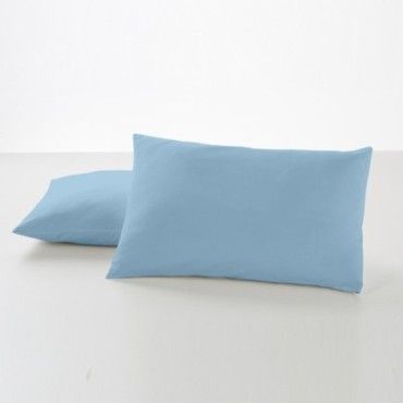 Funda de almohada algodón azul celeste dos piezas 50x80 cm