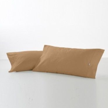 Funda de almohada algodón marrón dos piezas abertura lateral