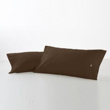 Funda de almohada percal chocolate dos piezas abertura lateral