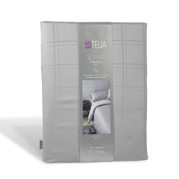 Dúo funda nórdica + almohada Sophia acero presentación en bolsa de tela