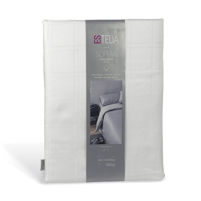 Dúo funda nórdica + almohada Sophia blanco presentación en bolsa de tela