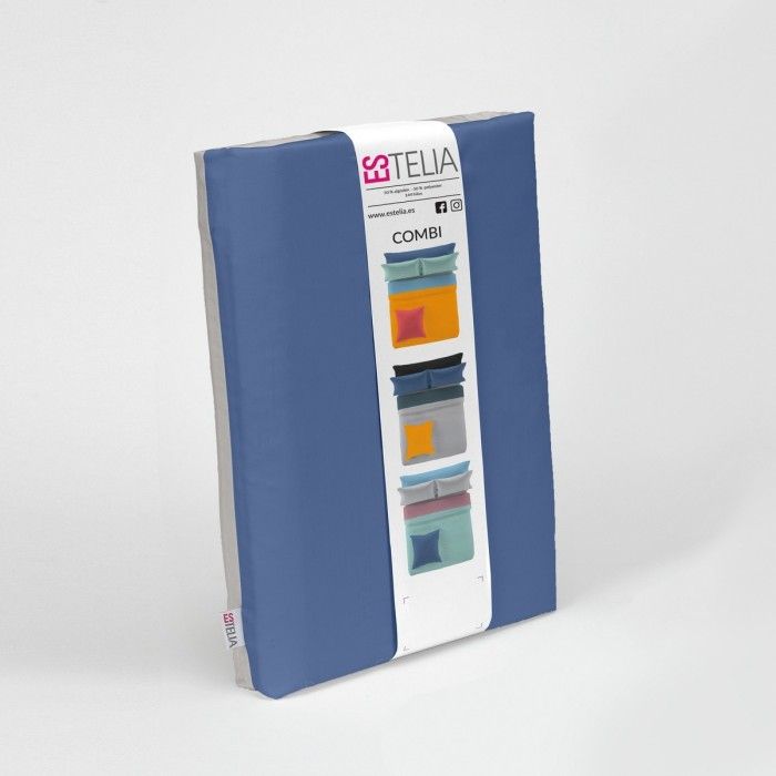 Funda nórdica reversible azulón-plomo presentación en bolsa de tela