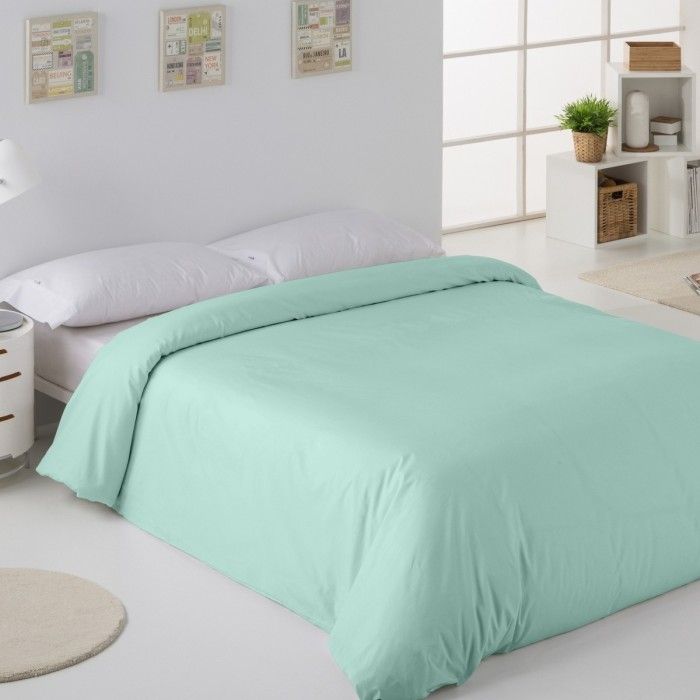 Funda nórdica lisa 50-50 aqua escena de cama