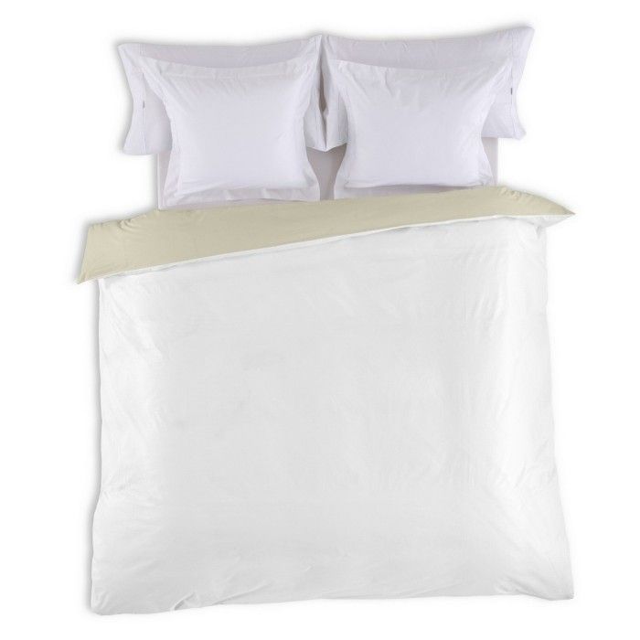 Funda nórdica reversible algodón blanco-piedra vista cenital anverso