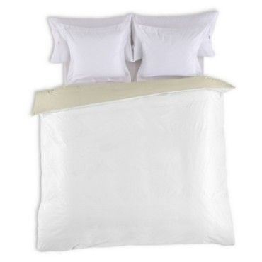 Funda nórdica reversible algodón blanco-piedra vista cenital anverso