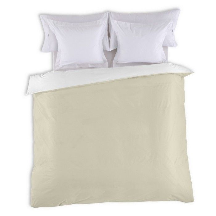 Funda nórdica reversible algodón blanco-piedra vista cenital reverso