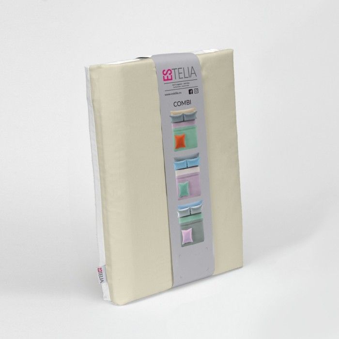 Funda nórdica reversible algodón blanco-piedra presentación en bolsa de tela